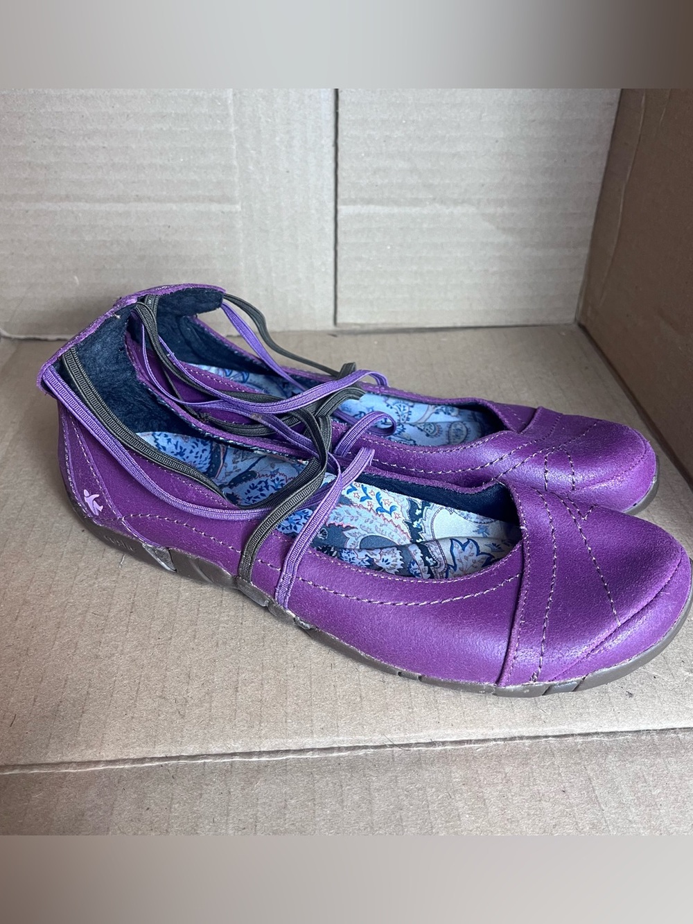 Cushe Molokai Purple Plum Leather Ballet Flats Ankle Straps Dance Size 6